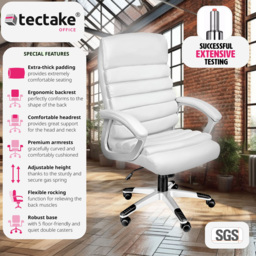 tectake Paul White Height Adjustable Padded Office Chair - Size: 124 x 66 x 60cm - Wilko - thumbnail 7