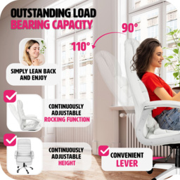 tectake Paul White Height Adjustable Padded Office Chair - Size: 124 x 66 x 60cm - Wilko - thumbnail 5