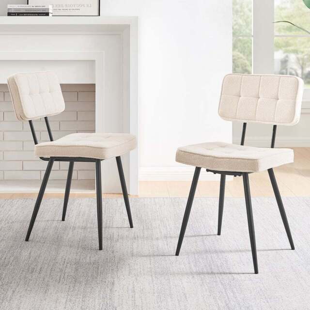 Furniturebox Boston Set of 2 Cream and Black Boucle Fabric Dining Chair - White - Wilko - image 1
