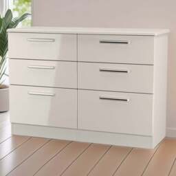Crowndale Knightsbridge 6 Drawer Kashmir Gloss Wide Chest of Drawers Ready Assembled - Kashmir Gloss & Kashmir - Wilko - thumbnail 1