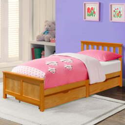Comfy Living Single Caramel Wooden Bed with 2 Drawer - Brown - Wilko - thumbnail 1