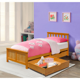 Comfy Living Single Caramel Wooden Bed with 2 Drawer - Brown - Wilko - thumbnail 4