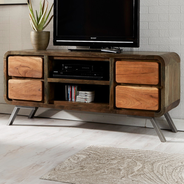 Brooklyn Aleiny 4 Drawer 2 Shelf Wooden Plasma Media Unit - Brown - Wilko - image 1