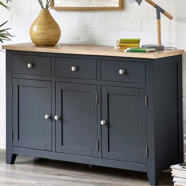 Julian Bowen Bordeaux 3 Door 3 Drawer Dark Grey Sideboard - Size: 40 x 128 x 86cm - Wilko - image 1
