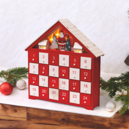 St Helens Light Up Wooden Advent Calendar - Size: 300 x 300 x 61cm - Red - Wilko - thumbnail 3
