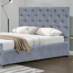 4ft6 Fabric Diamante Chesterfield Bedframe in Grey - Size: Double - Wilko - thumbnail 3