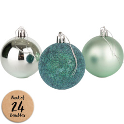 Shatchi 5cm Turquoise Shatterproof Christmas Bauble 24 Pack - Blue - Wilko