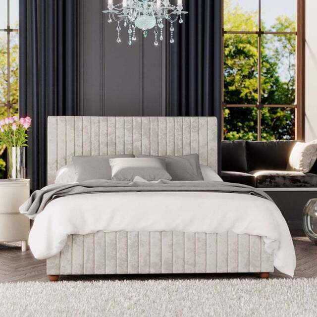 Laurence Llewelyn-Bowen Estella Double Pearl Mirazzi Velvet Ottoman Bed - Cream - Wilko
