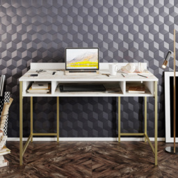 Decorotika Tumata 3 Shelf Study Desk White Marble and Gold - Size: 65.2 x 120 x 62cm - Multi - Wilko - thumbnail 4