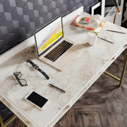 Decorotika Tumata 3 Shelf Study Desk White Marble and Gold - Size: 65.2 x 120 x 62cm - Multi - Wilko - thumbnail 5
