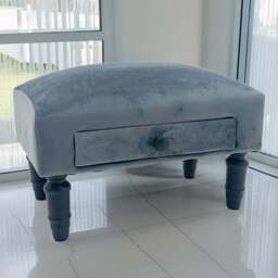 Acacia Home Single Drawer Grey Velvet Footstool - Size: 28 x 45 x 25cm - Wilko