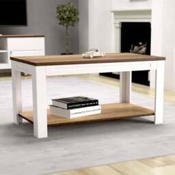 AVF Whitesands Satin White and Wood Coffee Table - Size: 50 x 90 x 45cm - Multi - Wilko