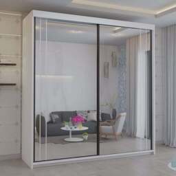 Sliding Wardrobes 4U 2 Sliding Door White Modern Wide Full Length Mirrored Wardrobe 200cm - Size: 2 Door - Wilko - thumbnail 1