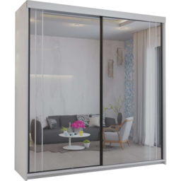 Sliding Wardrobes 4U 2 Sliding Door White Modern Wide Full Length Mirrored Wardrobe 200cm - Size: 2 Door - Wilko - thumbnail 3
