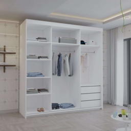 Sliding Wardrobes 4U 2 Sliding Door White Modern Wide Full Length Mirrored Wardrobe 200cm - Size: 2 Door - Wilko - thumbnail 5