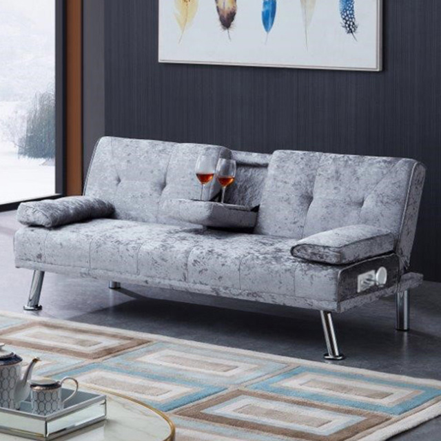 Brooklyn Verona Double Steel Crush Velvet Sofa Bed with Bluetooth - Size: 2 Seater - Grey - Wilko - image 1