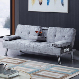 Brooklyn Verona Double Steel Crush Velvet Sofa Bed with Bluetooth - Size: 2 Seater - Grey - Wilko