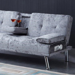 Brooklyn Verona Double Steel Crush Velvet Sofa Bed with Bluetooth - Size: 2 Seater - Grey - Wilko - thumbnail 3
