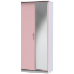 Crowndale Camden 2 Door Kobe Pink and White Wardrobe with Mirror Door Ready Assembled - Kobe Pink & White - Wilko - thumbnail 4