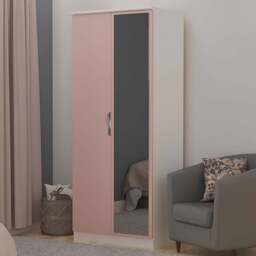 Crowndale Camden 2 Door Kobe Pink and White Wardrobe with Mirror Door Ready Assembled - Kobe Pink & White - Wilko - thumbnail 1