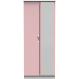 Crowndale Camden 2 Door Kobe Pink and White Wardrobe with Mirror Door Ready Assembled - Kobe Pink & White - Wilko - thumbnail 3