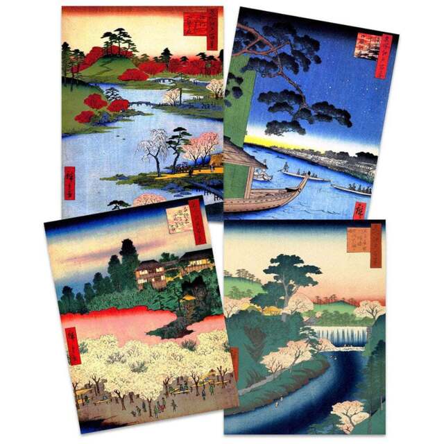 Wee Blue Coo Utagawa Hiroshige Japanese Woodblock Ukiyo-e Wall Art Print 30 x 41cm 4 Pack - Size: 40.5 x 30.5 x 0.3cm - Multi - Wilko - image 1