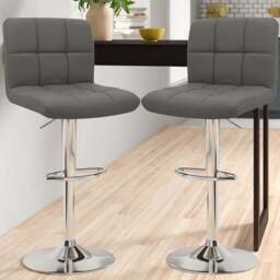 Neo Dark Grey and Chrome Faux Leather Swivel Bar Stool Set of 2 - Wilko