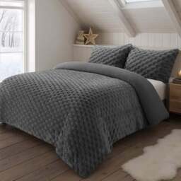 Velosso Super King Size Charcoal Chunky Popcorn Duvet Set - Wilko - thumbnail 1