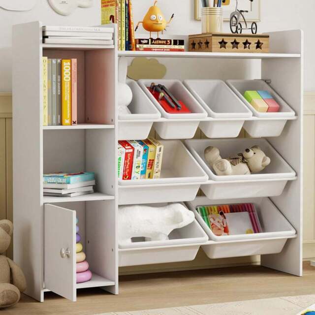 AIYAPLAY 8 Bins White Toy Storage Unit - Size: 100 x 30 x 112.5cm - Wilko - image 1