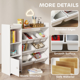 AIYAPLAY 8 Bins White Toy Storage Unit - Size: 100 x 30 x 112.5cm - Wilko - thumbnail 7