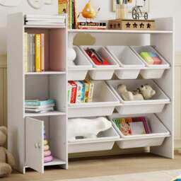 AIYAPLAY 8 Bins White Toy Storage Unit - Size: 100 x 30 x 112.5cm - Wilko - thumbnail 1