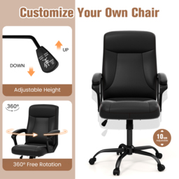 Costway Black Ergonomic High Back Swivel Office Chair - Size: 68 x 54 x 26cm - Multi - Wilko - thumbnail 6
