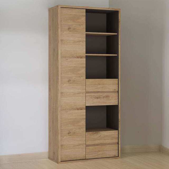 Florence Shetland Single Door 4 Drawer 4 Shelf Wide Bookcase - Brown - Furniture To Go - Wilko - image 1