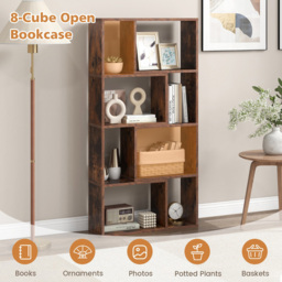 Costway 8 Cube Brown Geometric Bookshelf - Size: 8 Shelf - Wilko - thumbnail 7