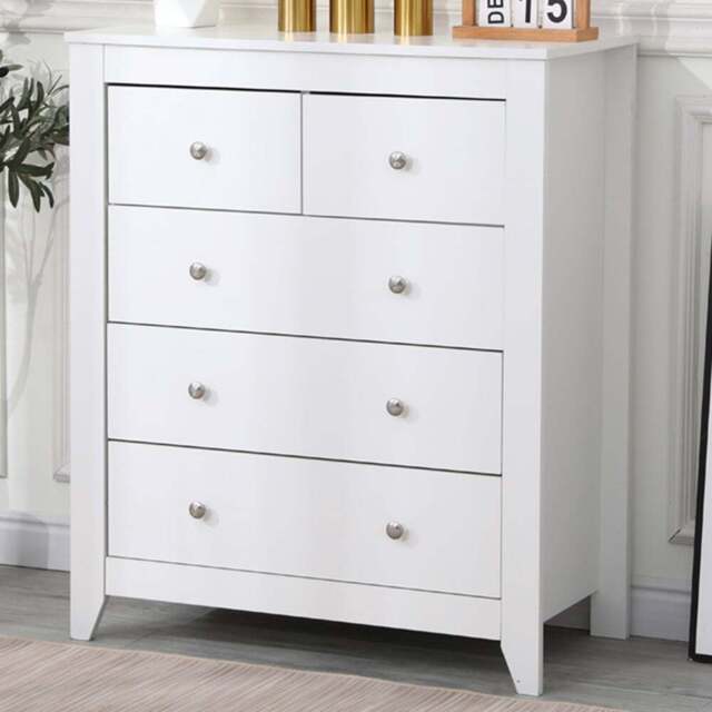 FurnitureHMD 5 Drawer White Wooden Chest of Drawers - Wilko - image 1