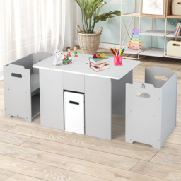 Costway 4 in 1 Grey Kids Table and Chair Set - Size: 83 x 55 x 16cm - Wilko