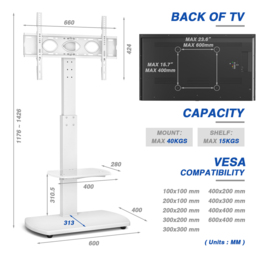 TTAP Single Shelf White Freestanding TV Stand - Size: 117.6 x 60 x 40cm - Wilko - thumbnail 7