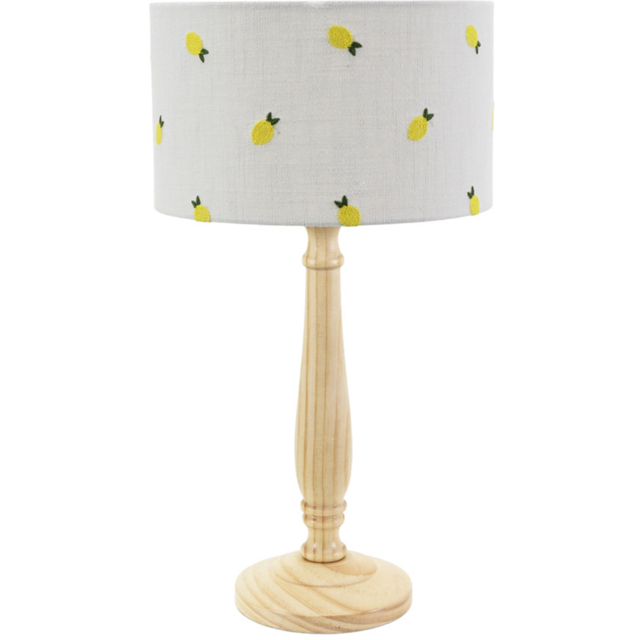 ValueLights Victoria Lemon Embroidered Shade Light Wood Candlestick LED Table Lamp - Cream - Wilko - image 1