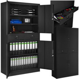 tectake Cosmo 4 Door 2 Drawer Black Lockable Filing Cabinet - Size: 180 x 40 x 80cm - Wilko - thumbnail 3