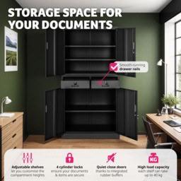 tectake Cosmo 4 Door 2 Drawer Black Lockable Filing Cabinet - Size: 180 x 40 x 80cm - Wilko - thumbnail 7