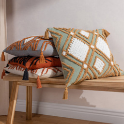 furn. Aquene Brick and Black Tufted Tasselled Cushion - Size: 50 x 50cm - Multi - Wilko - thumbnail 7