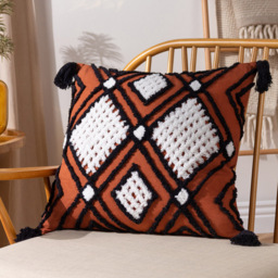furn. Aquene Brick and Black Tufted Tasselled Cushion - Size: 50 x 50cm - Multi - Wilko - thumbnail 3