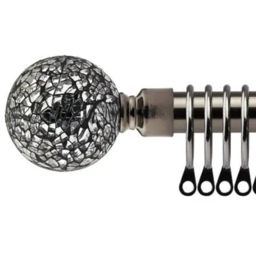 New Edge Blinds 120-210cm Extendable Black Silk Mirrored Metal Curtain Pole - Size: 120 - 210cm - Wilko