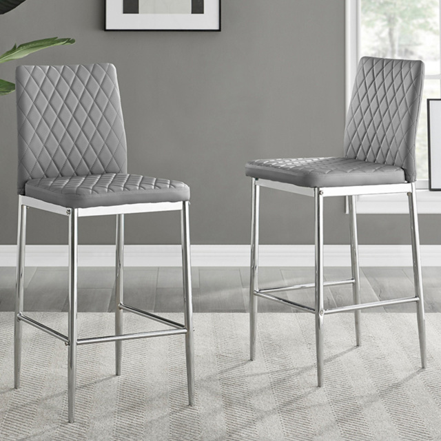 Furniturebox Valera Grey and Silver Faux Leather Bar Stool Set of 2 - Wilko - image 1