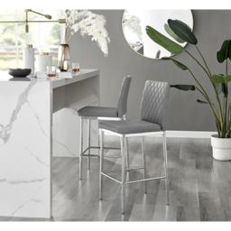 Furniturebox Valera Grey and Silver Faux Leather Bar Stool Set of 2 - Wilko - thumbnail 3