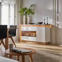 Florence Lyon 3 Door Glazed Riviera Oak and White Sideboard with LED Lighting - Multi - Furniture to Go - Wilko - thumbnail 6