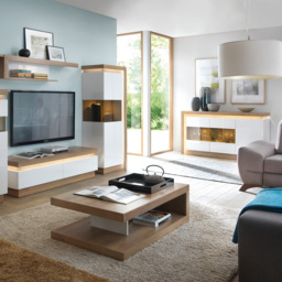 Florence Lyon 3 Door Glazed Riviera Oak and White Sideboard with LED Lighting - Multi - Furniture to Go - Wilko - thumbnail 5