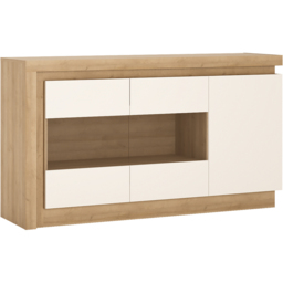 Florence Lyon 3 Door Glazed Riviera Oak and White Sideboard with LED Lighting - Multi - Furniture to Go - Wilko - thumbnail 3
