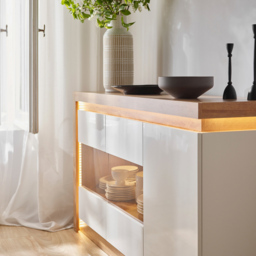 Florence Lyon 3 Door Glazed Riviera Oak and White Sideboard with LED Lighting - Multi - Furniture to Go - Wilko - thumbnail 7