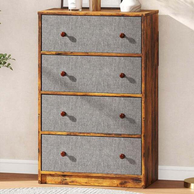 HOMCOM 4 Drawer Grey and Rustic Brown Chest of Drawers - Wilko - image 1